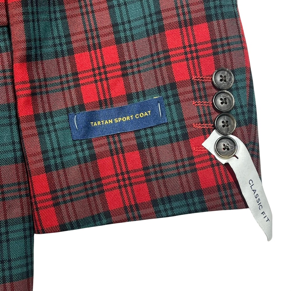 Stafford Tartan Sport Coat Mens 42R Red Green Plaid Wool Blend Classic Blazer - Picture 7 of 16